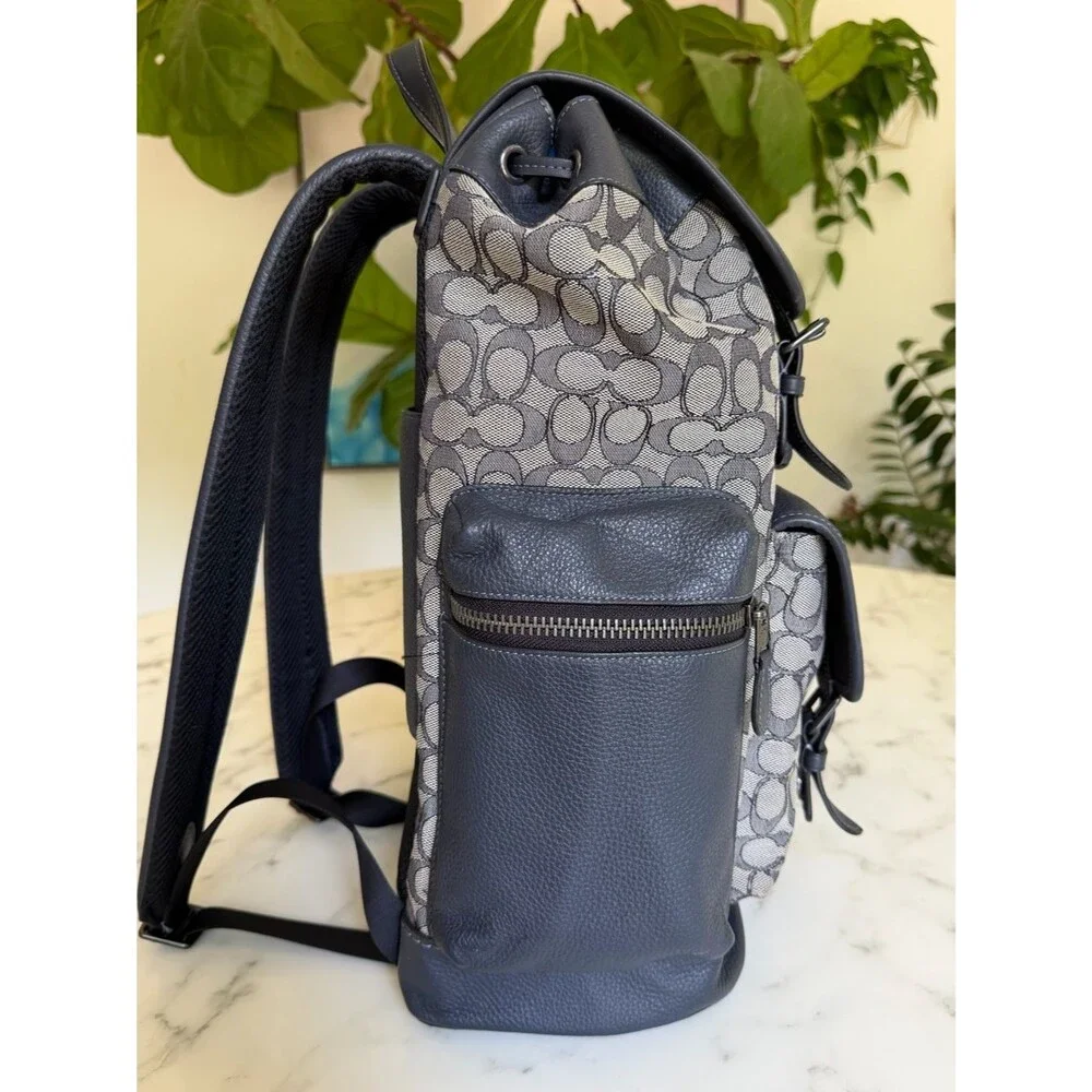 Coach Sprint Backpack In Signature Jacquard & Leather Midnight Navy Blue CE523
